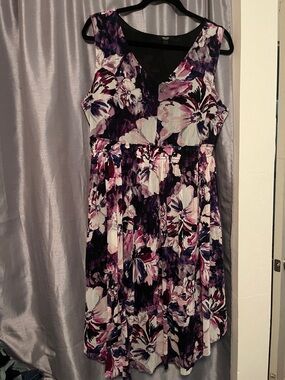 Vera Wang Floral Midi Dress in Purple and Pink